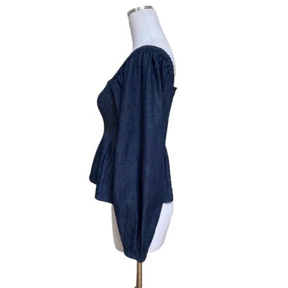 J. Crew Puff Sleeve Chambray Smocked Top in Birch Wash NWT